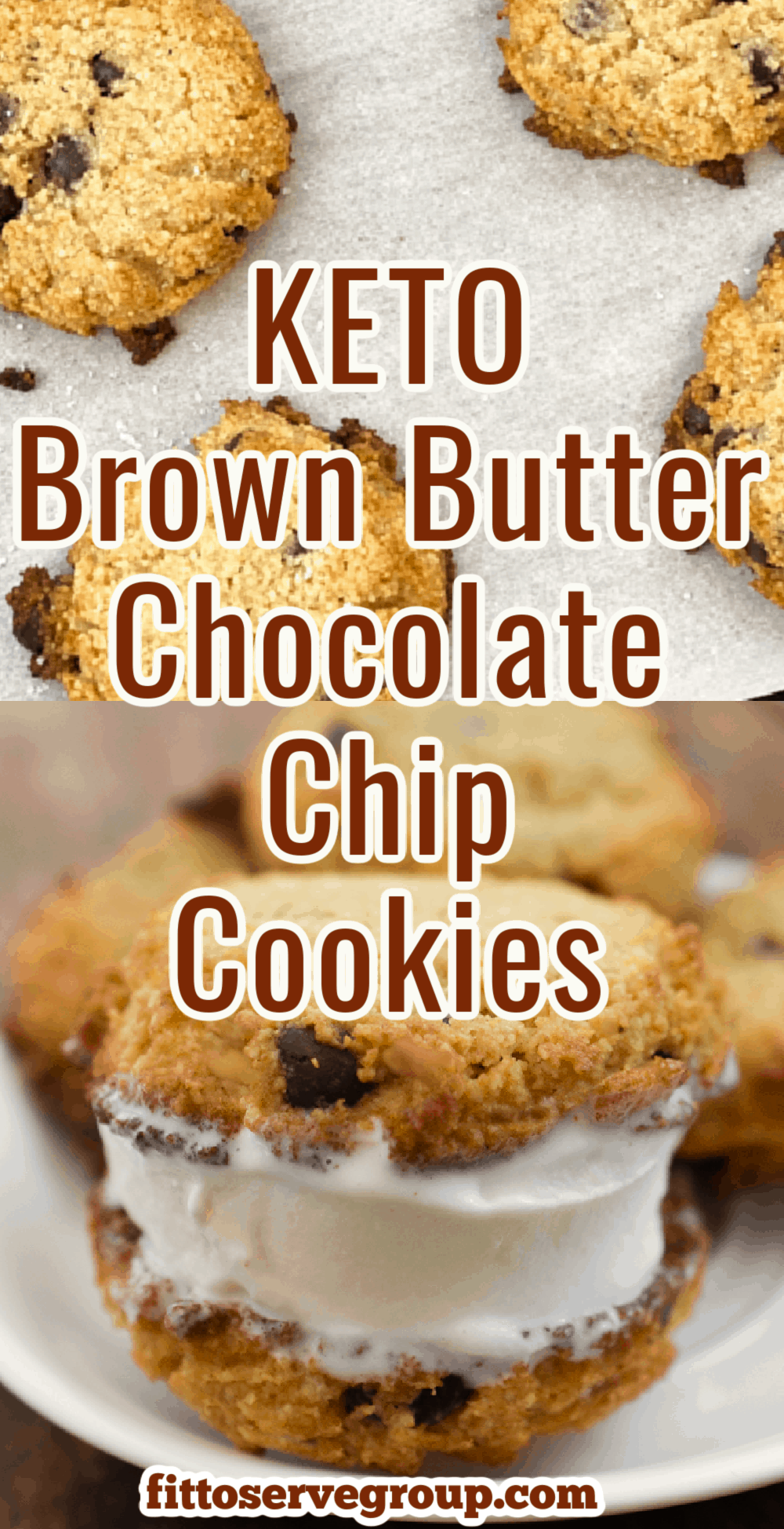 keto brown butter chocolate chip cookies long pin