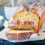 keto lemon poppy seed pound cake sliced and ready to serve