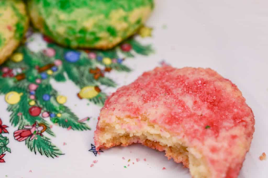 keto soft sugar cookies for Christmas with a bite missing