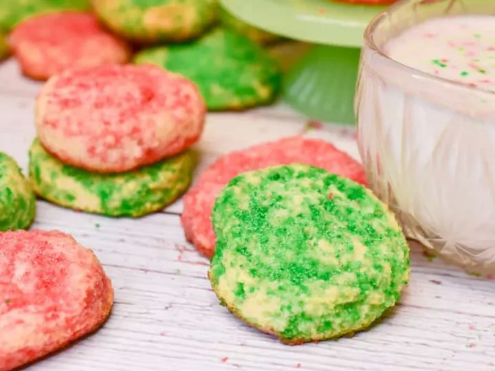keto soft sugar cookies up close with glass of almond milk