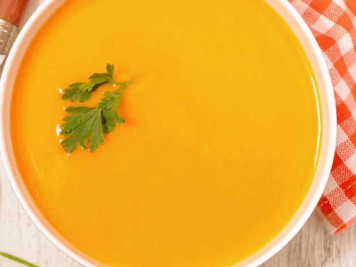 keto carrot soup served in a bowl