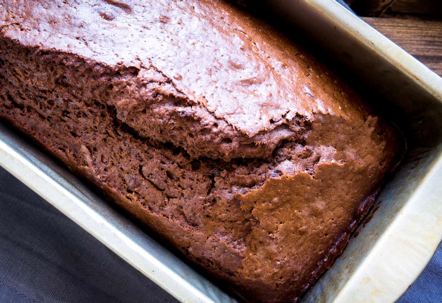 keto chocolate bread inside a baking loaf