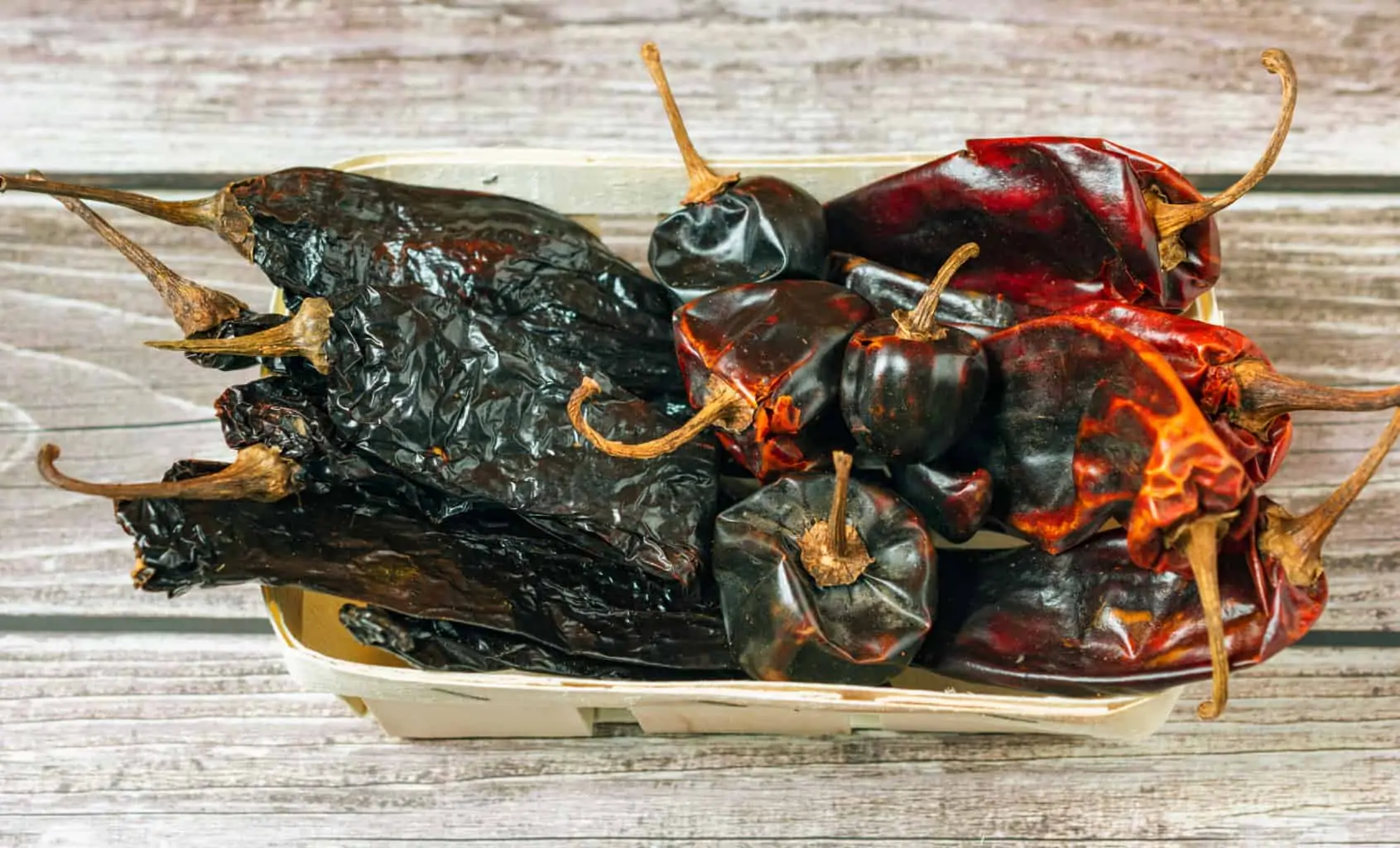 Mexican dried peppers in a basket