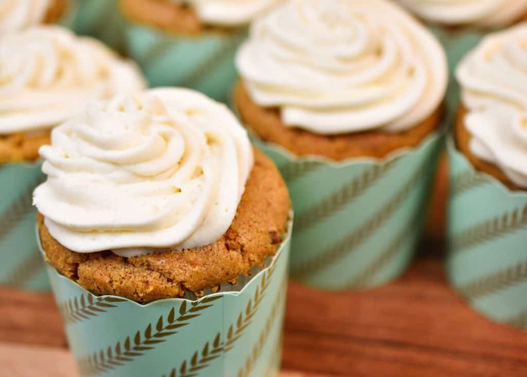 Close up of keto carrot cake cupcakes