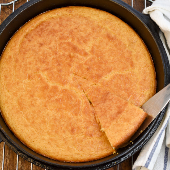 Keto Cuban Cornbread baked in a cast-iron skillet