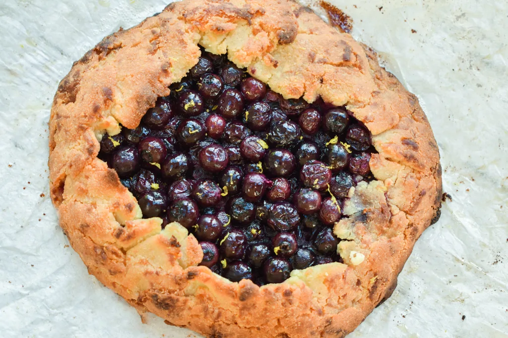 Keto Blueberry Galette on parchement paper