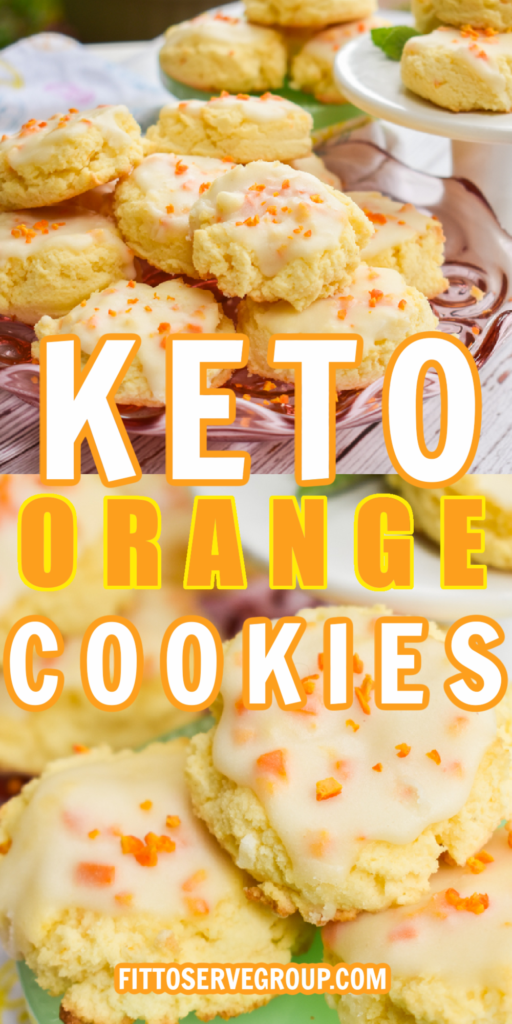 keto orange cookies close up image of them stacked on a pink and green plate