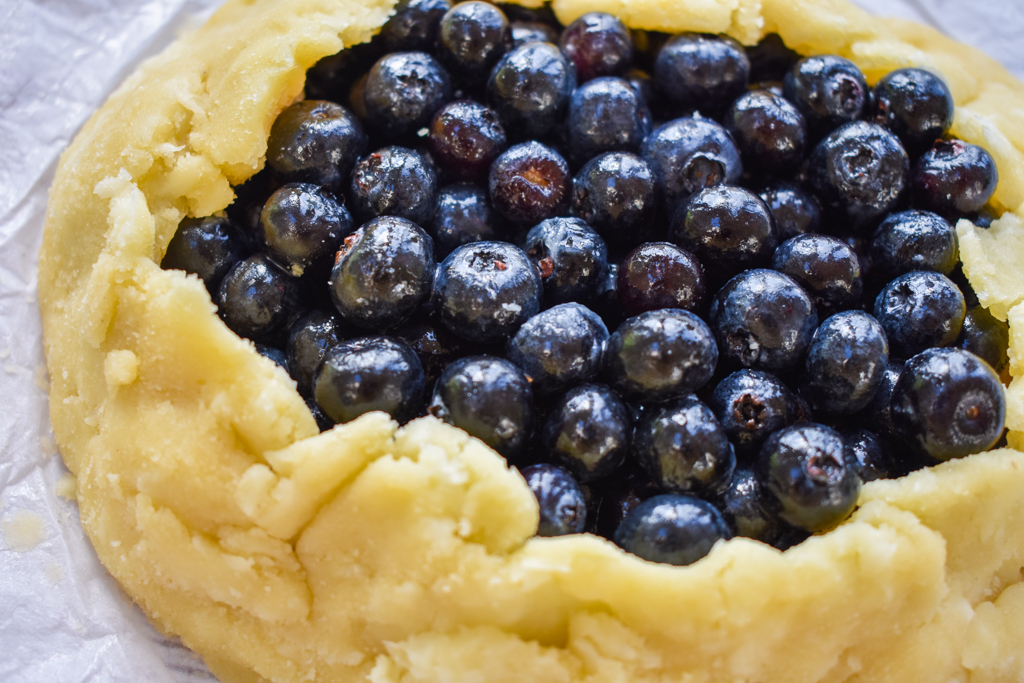 keto blueberry galette before baking up close