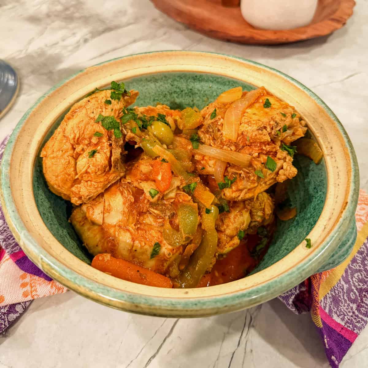 keto chicken fricassee served in a clay vessel