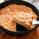 keto vanilla scones baked in a cast iron skillet