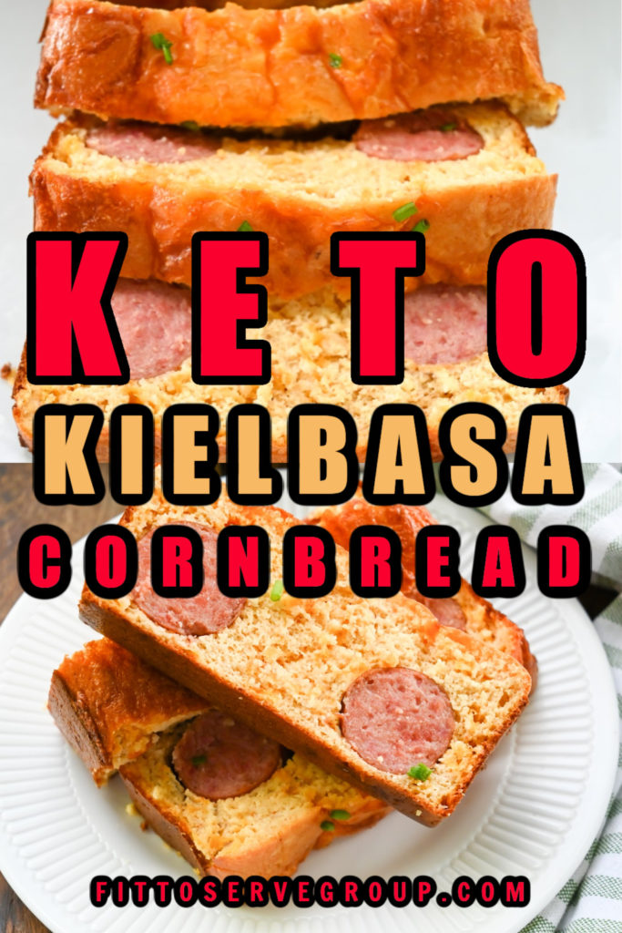 Keto kielbasa cornbread sliced and served