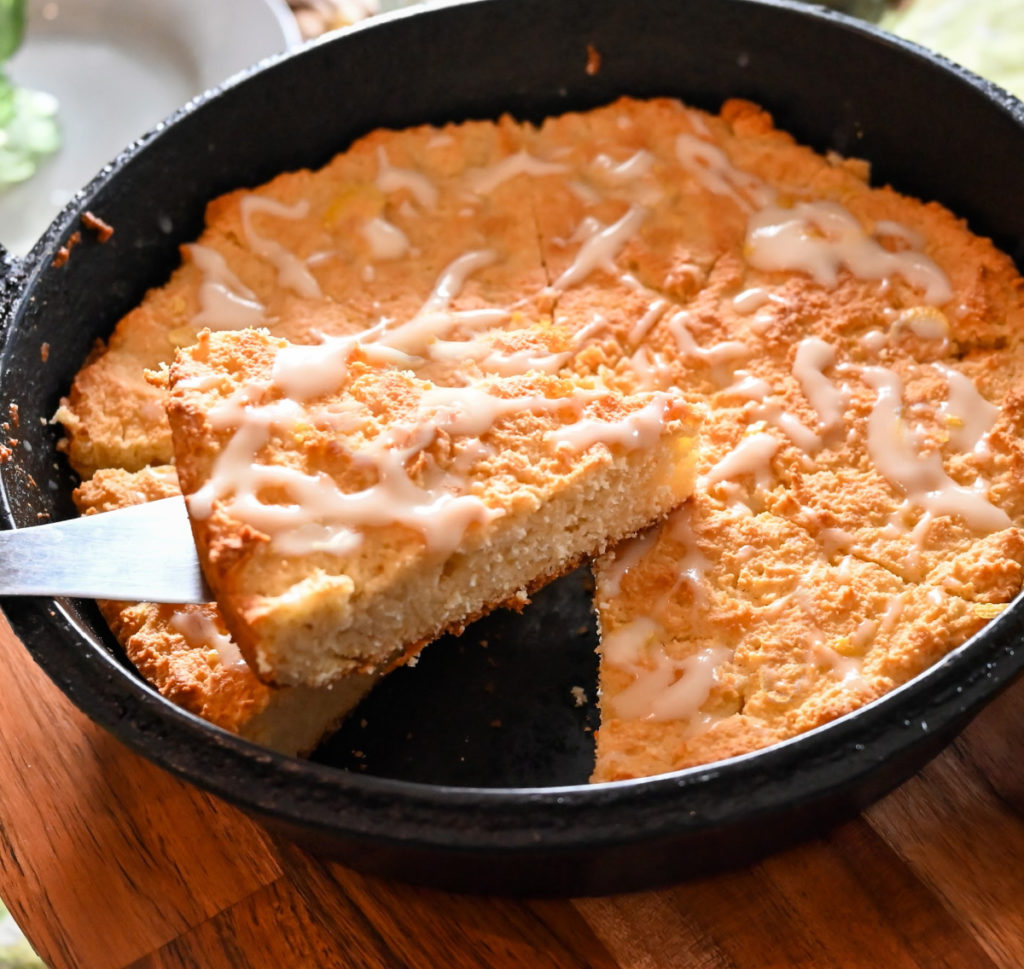 keto vanilla scones baked easily in a cast iron skillet