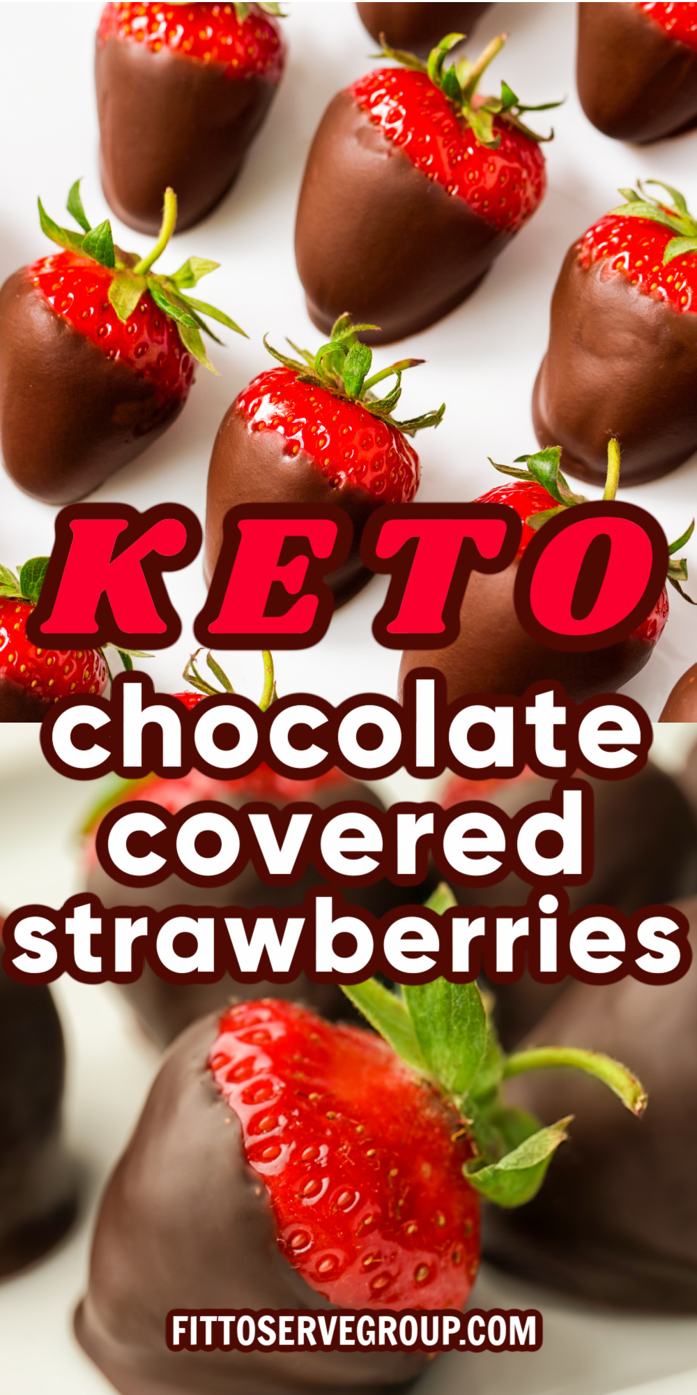 Keto chocolate covered strawberries displayed on a white background