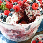 keto red velvet with strawberries, blueberries, raspberries trifle served