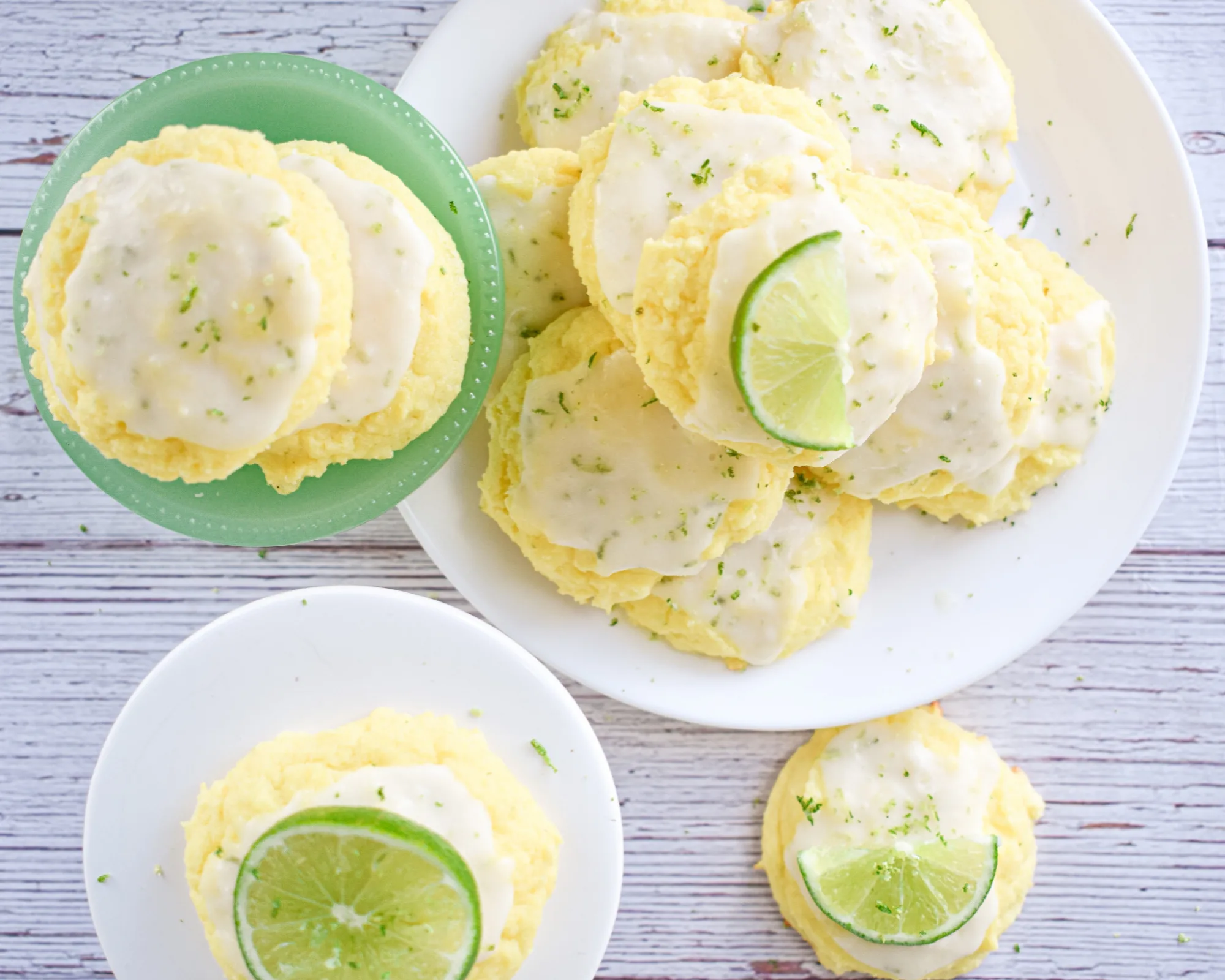 low carb lime cookies on white and green stands
