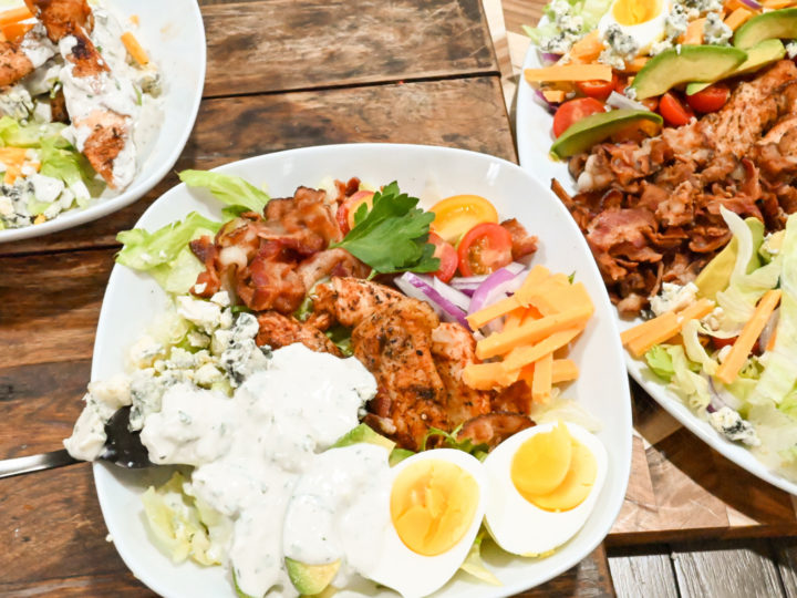 keto Cobb salad served with homemade blue cheese dressing