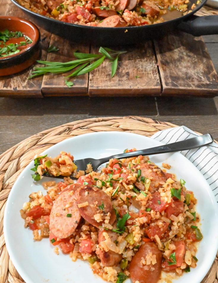 keto Spanish rice and sausage plated