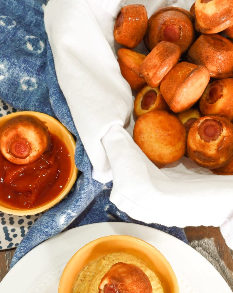 keto corn dogs served with a side of mustard