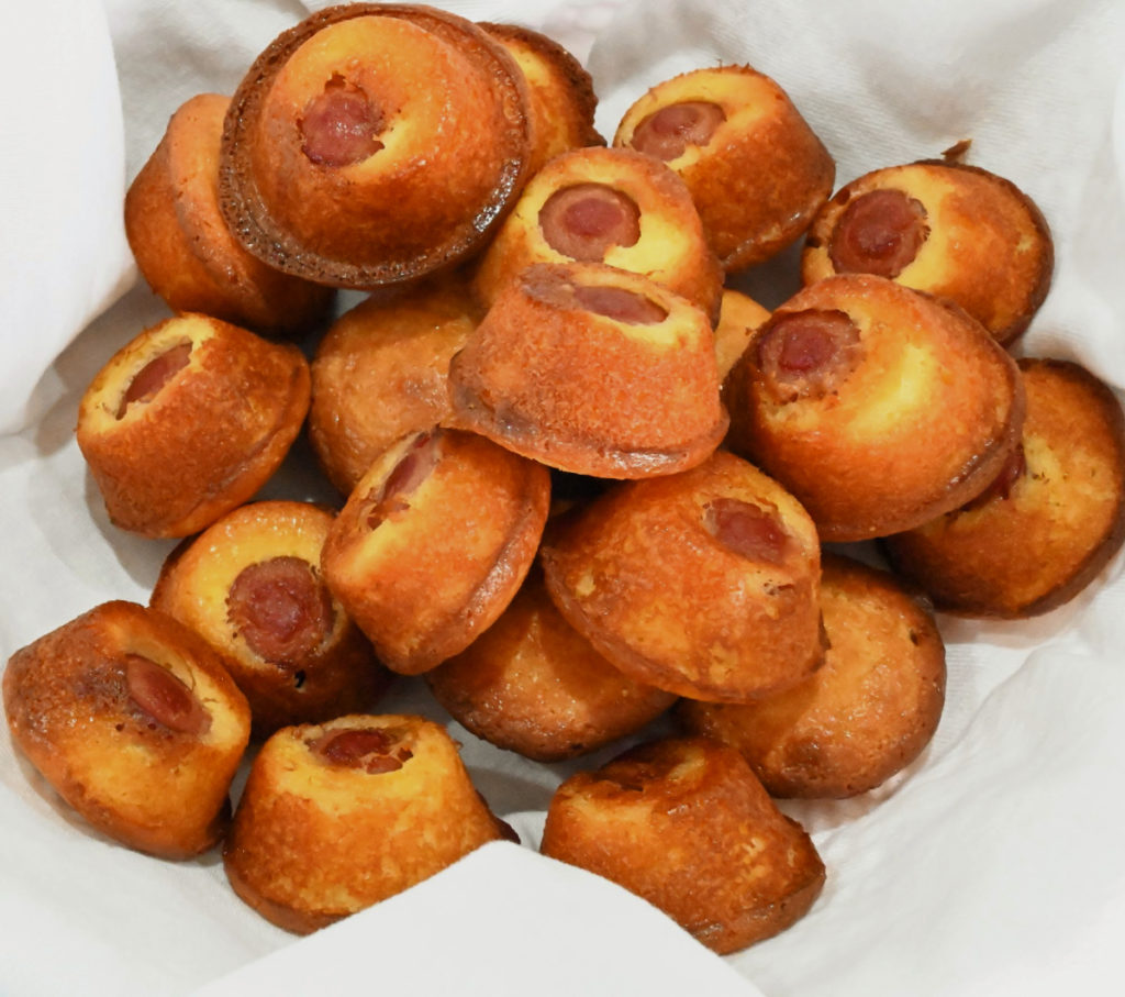 keto corn dogs minis on a white napkin