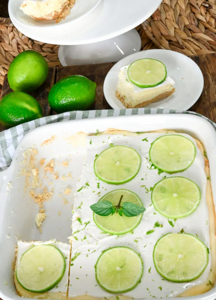 keto lime cheesecake bars with two slices served