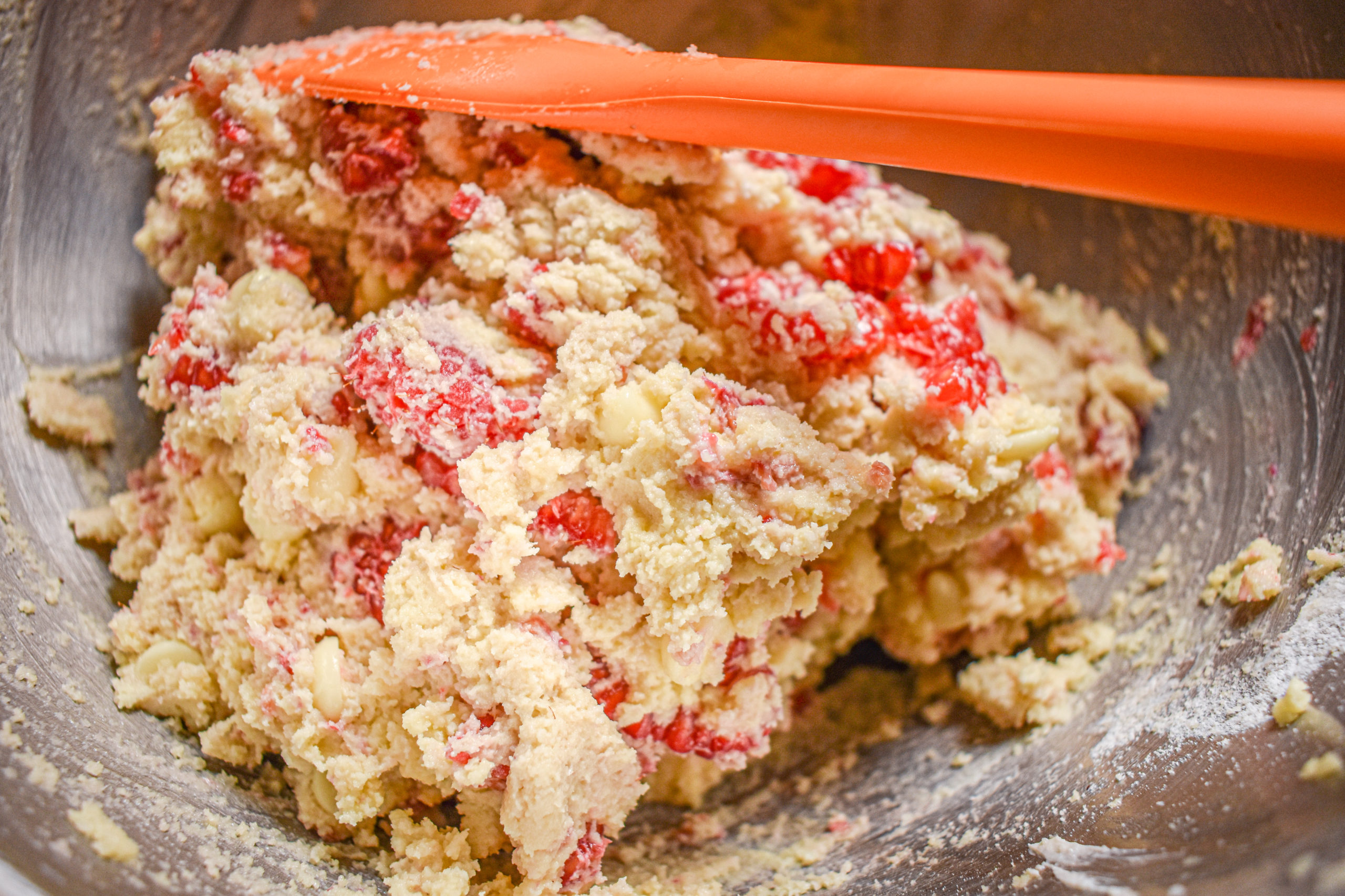 keto raspberry white chocolate scones batter