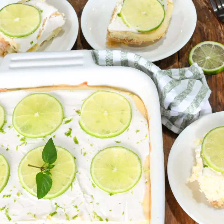 low carb lime cheesecake bars sliced and served on small white plates