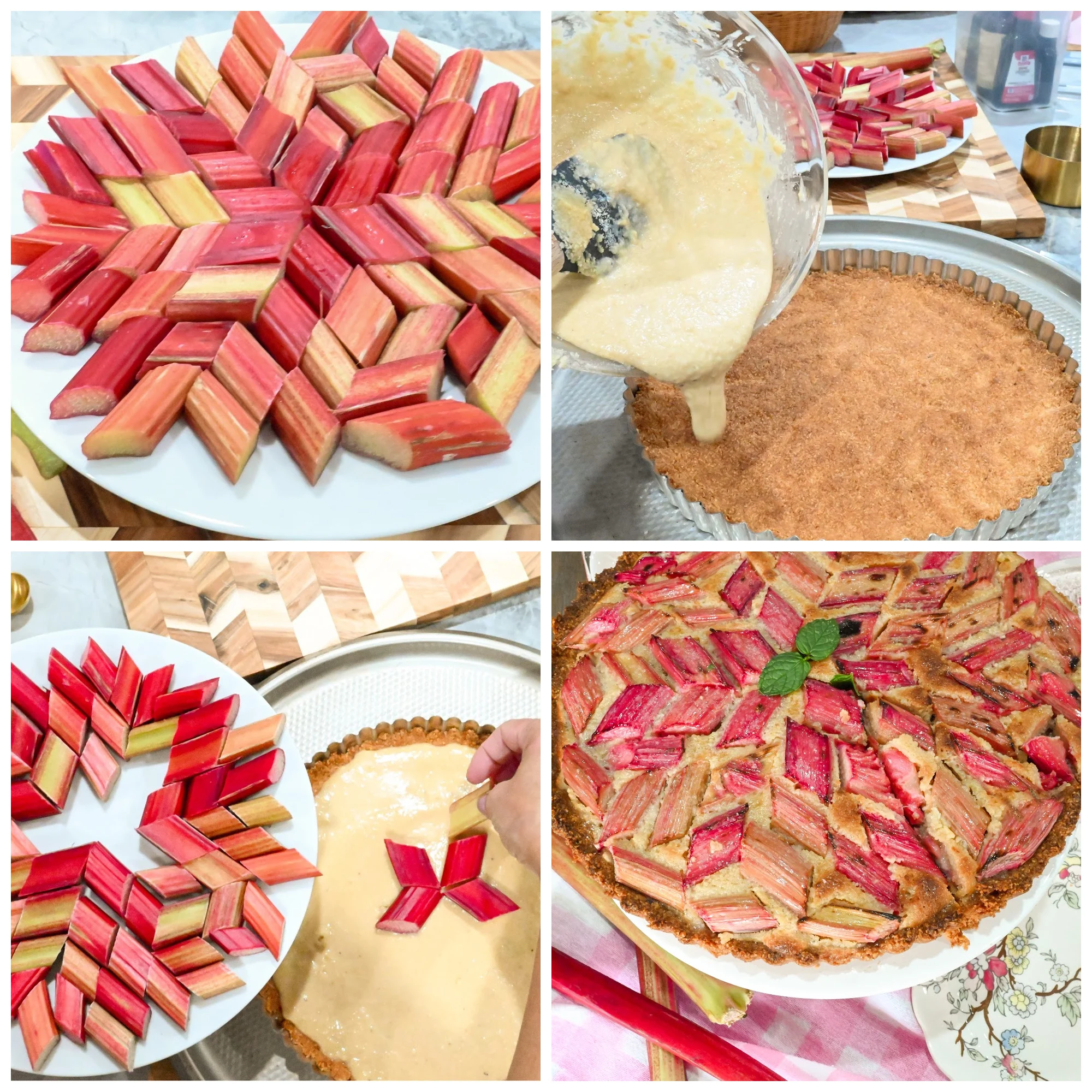 Keto rhubarb tart with frangipane filling process pictures