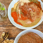 keto fajita seasoning swirled on white plate up close