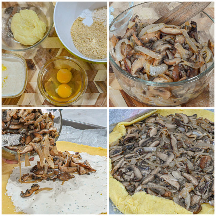 keto mushroom galette process collage