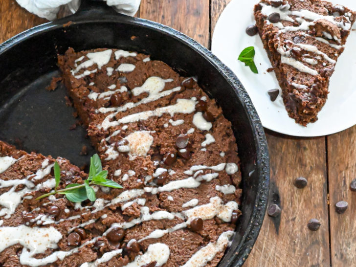 easy keto triple chocolate scones baked in a cast iron skillet