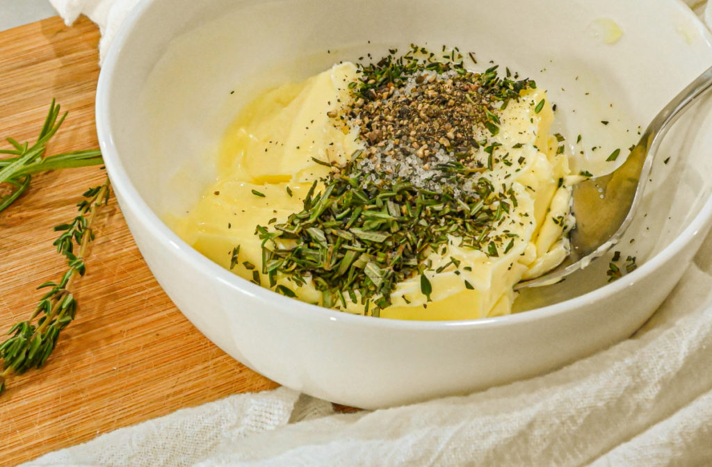 herbed butter being prepared