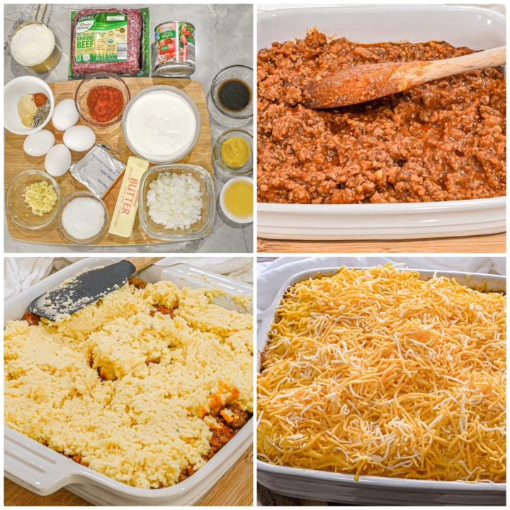 keto sloppy joe casserole process pictures collage