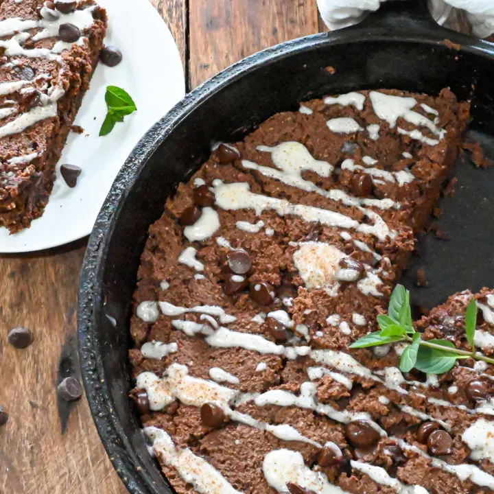 keto triple chocolate scones baked in a cast iron skillet