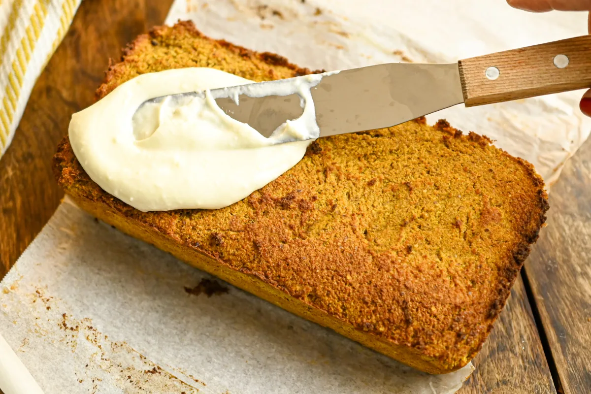 coconut flour pumpkin bread with cream cheese frosting