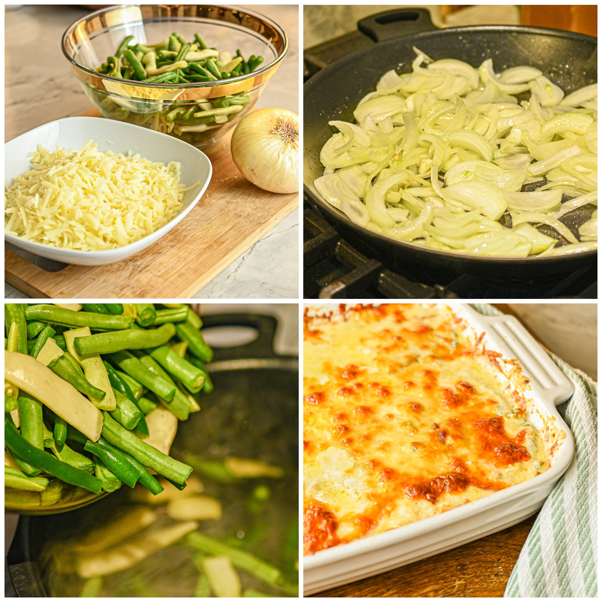 keto green bean casserole process collage