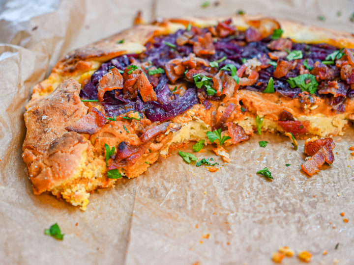 keto savory pumpkin galette on parchment paper