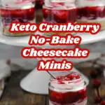 easy keto no-bake cranberry cheesecake minis on a white cake stand