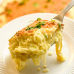 forkful of keto spaghetti squash Alfredo casserole