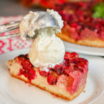 keto cranberry upside down cake with ice cream scoop served on top