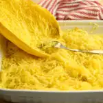 spaghetti squash cooked and made into strands by scraping the flesh with a fork