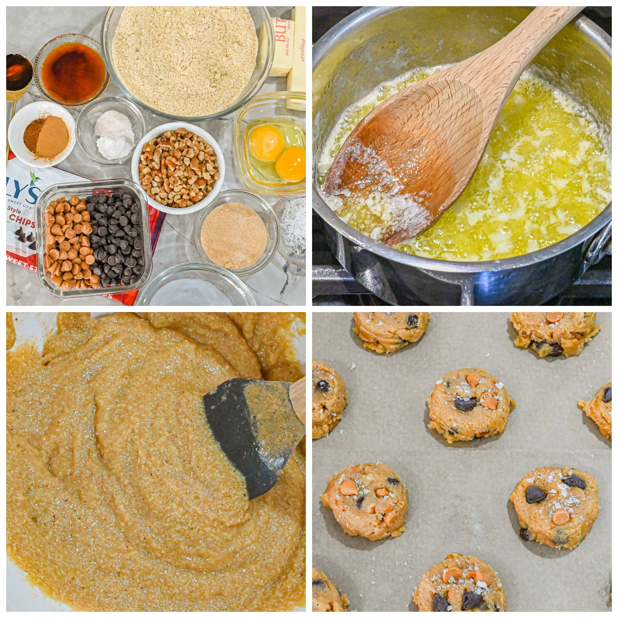 Keto Chocolate Chip Butterscotch Cookies Process Collage