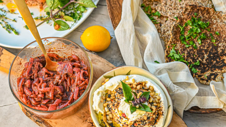 Keto Middle Eastern Meal with a side of keto flatbreads