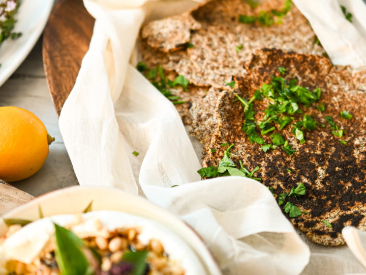 keto-friendly flat bread served with chopped parsley as garnish