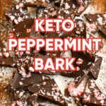 keto peppermint chocolate bark on a wooden board