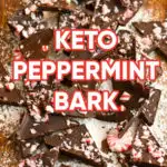 keto peppermint chocolate bark on a wooden board