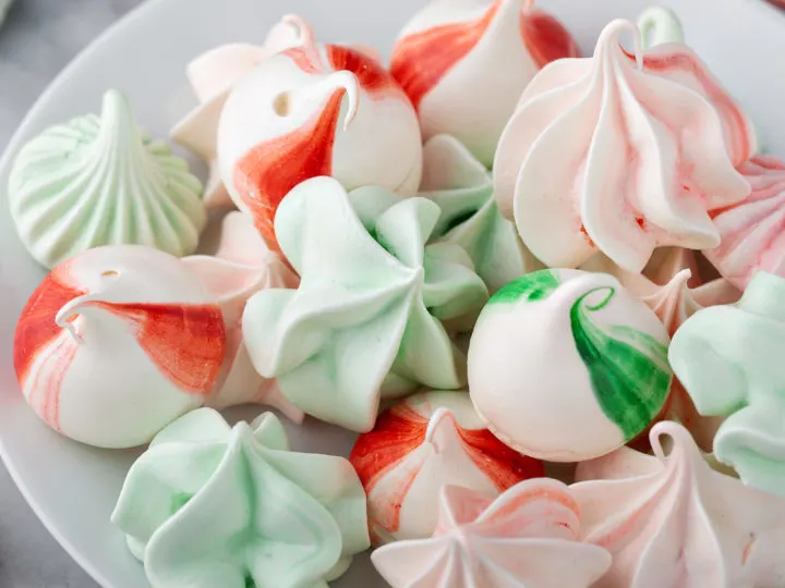 keto peppermint meringues on a white plate