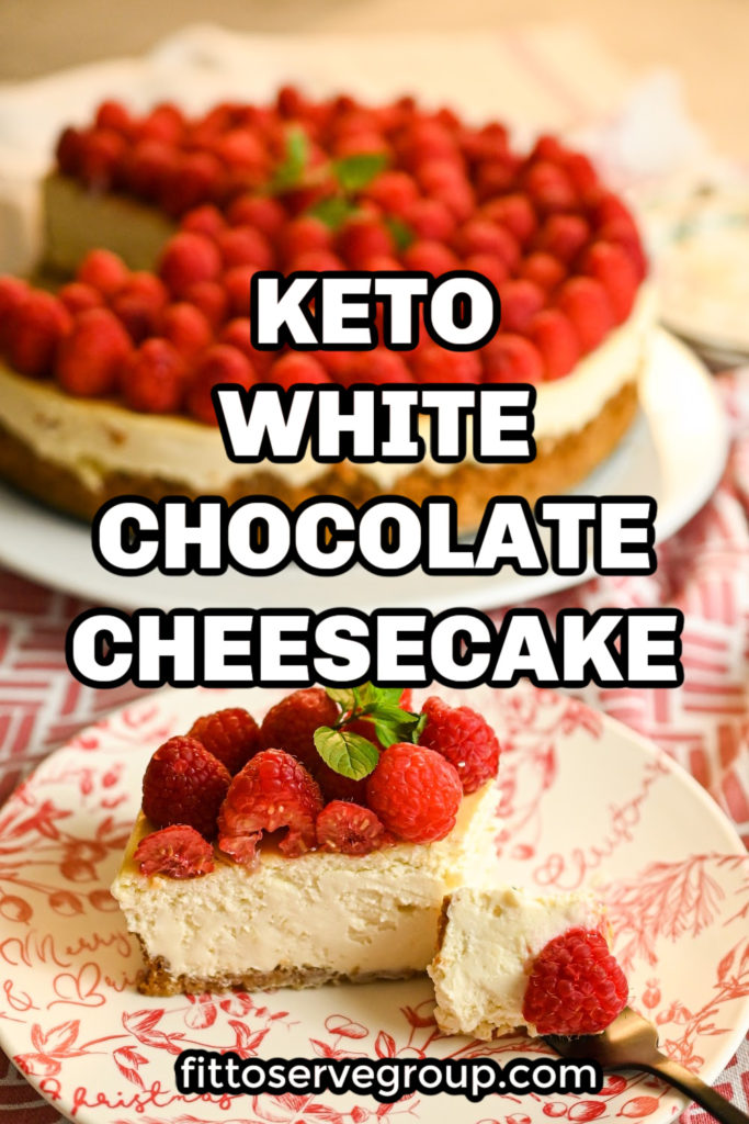 keto white chocolate cheesecake with fresh raspberry topping