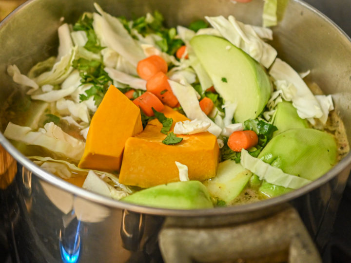 keto chicken soup cooking process with vegetables