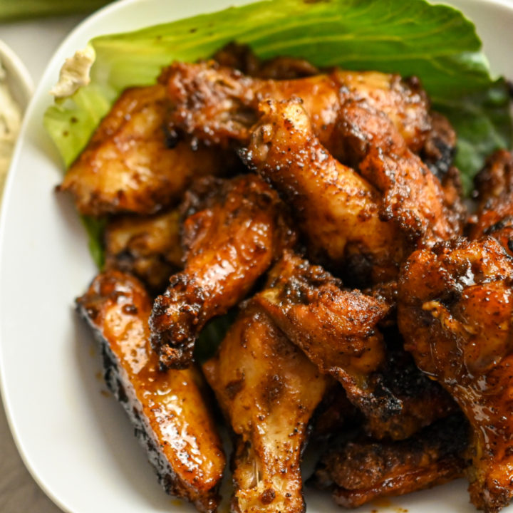 keto sweet and spicy chicken wings on a white bowl