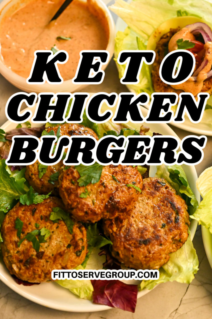 Keto chicken burgers with a side of burger sauce